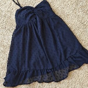Navy blue open back babydoll mini dress